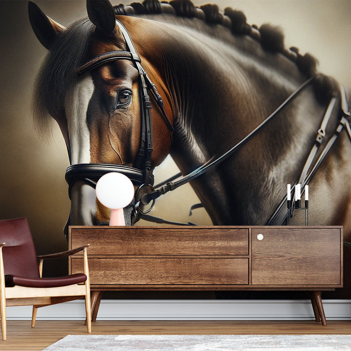 Brown Horse Mural Wallpaper | With Braided Mane