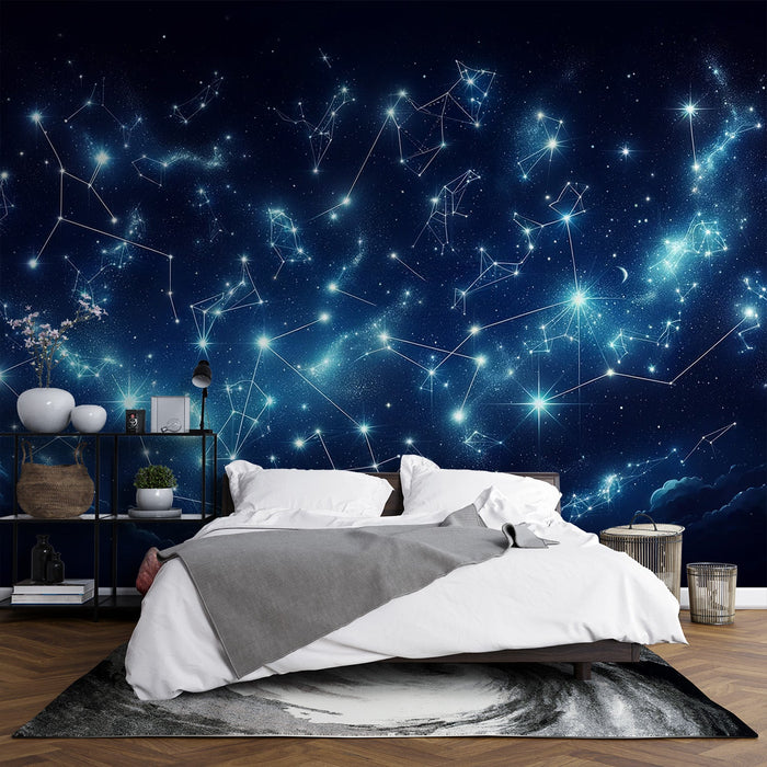 Constellation Mural Wallpaper | Midnight Blue with Thousands of Stars