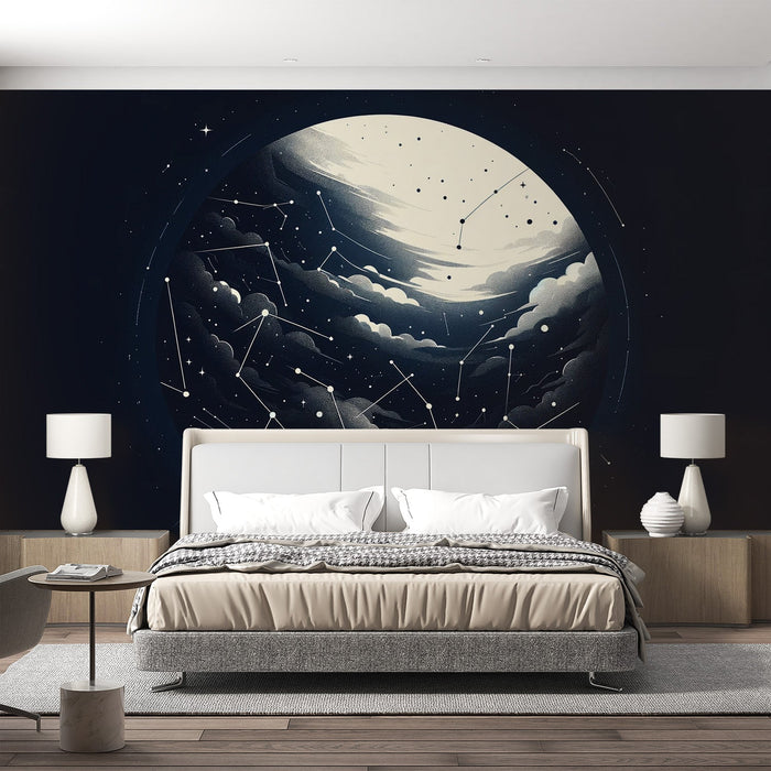 Constellation Mural Wallpaper | Dotted Design in Sphere