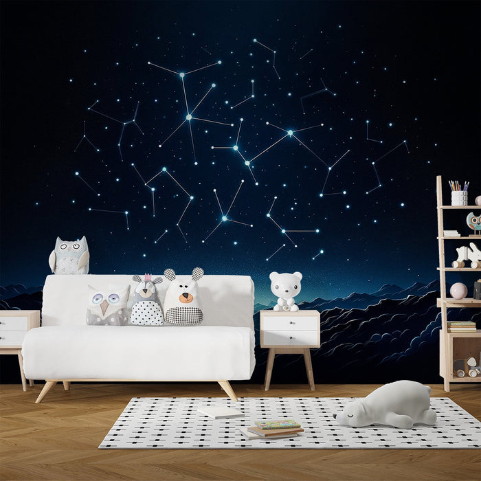 Papel pintado de constelación | Estrellas alineadas sobre las nubes