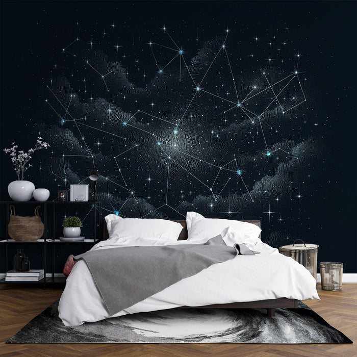 Papel de parede de constelação | Design de bolinhas preto e branco