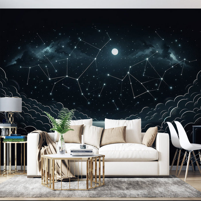 Constellation Mural Wallpaper | Clouds, Moon, and Constellation