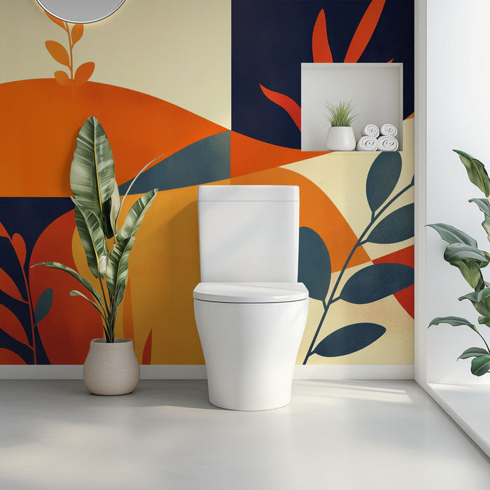 Tapetti wc | Abstrakti kasvillisuus lämpimissä sävyissä