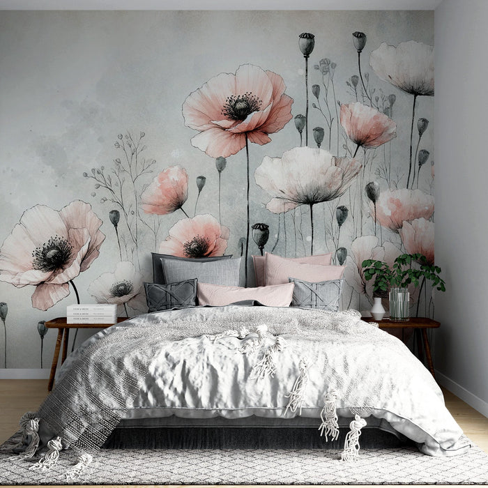 Poppy Mural Wallpaper | Vintage Pink Flowers