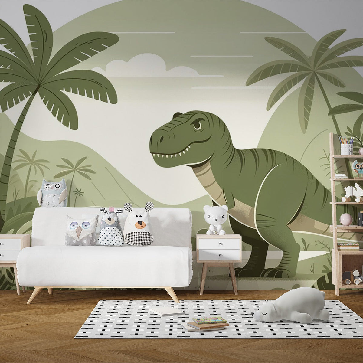 Dinosaur Mural Wallpaper | Watercolor Tropical Paradise main image 1