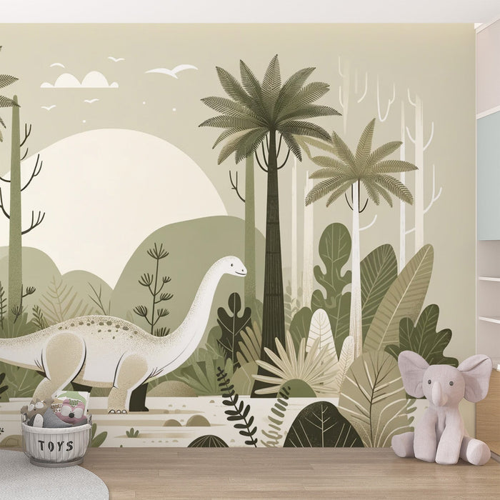 Dinosaur Mural Wallpaper | Verdant Jungle and Diplodocus