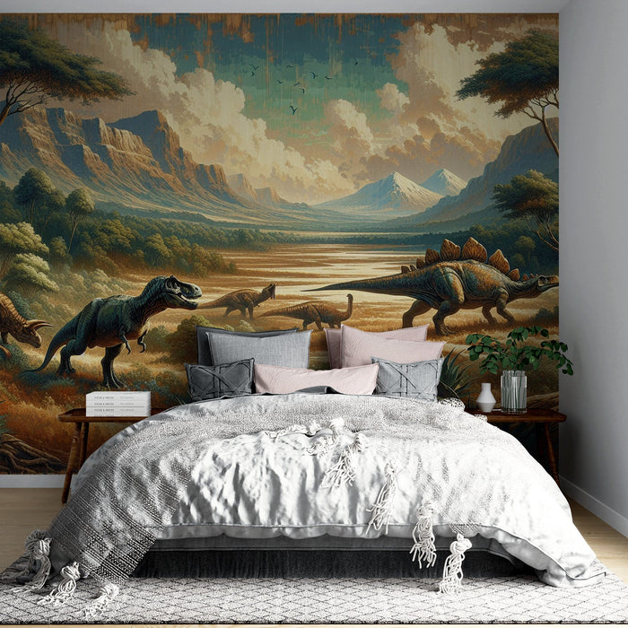 Dinosaur Mural Wallpaper | Dinosaur Aged Style in the Mountains
