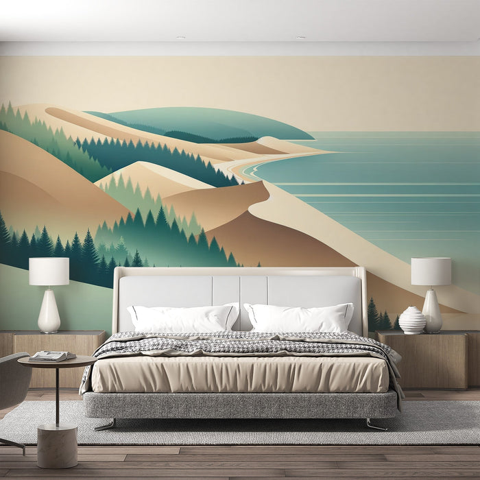 Papel pintado de dunas de arena | Dunas de arena, mar y bosque de pinos
