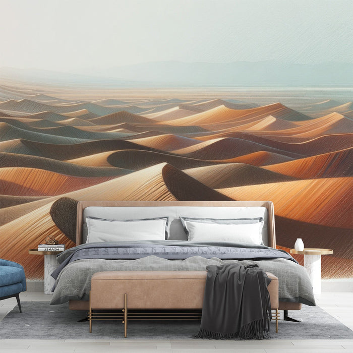 Dune Mural Wallpaper | Pastel Pencil Illustration