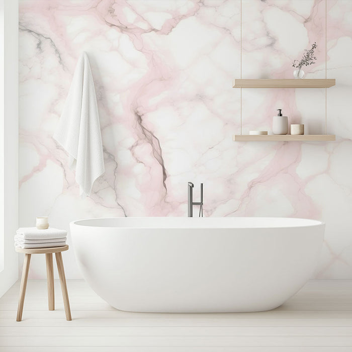 Tapete Badezimmer | Weißer Marmoreffekt mit rosa Adern