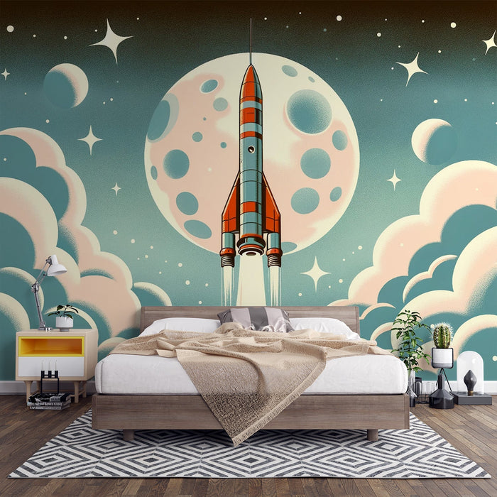 Space Mural Wallpaper | Rocket Taking Off to the Moon