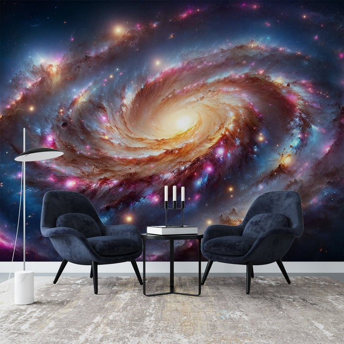 Space Mural Wallpaper | Colorful Swirling Galaxy