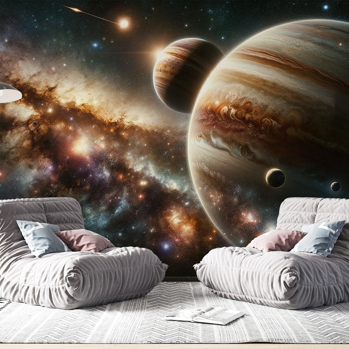 Space Mural Wallpaper | Planet and Milky Way