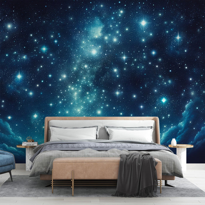 Star Mural Wallpaper | Midnight Blue Sky and Cloud