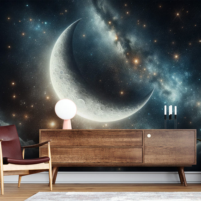 Star Mural Wallpaper | Moon Crescent and Galaxy