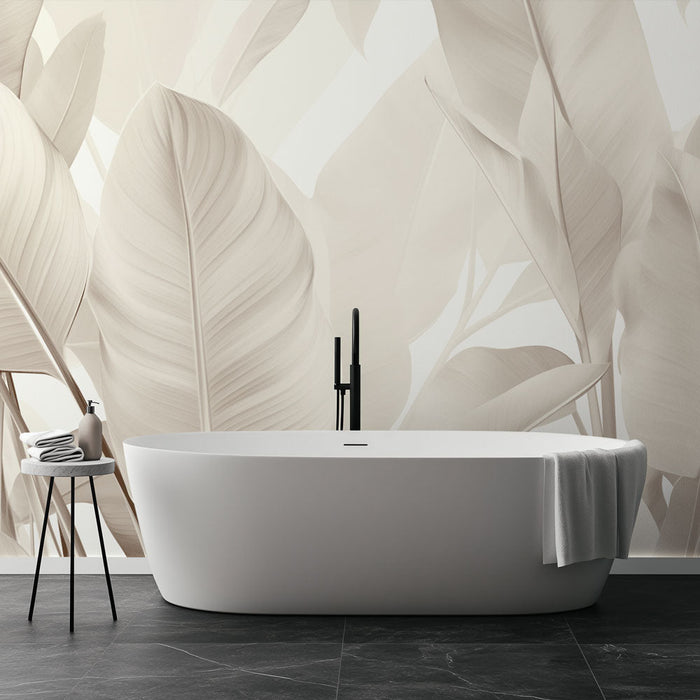 Tapeta za kopalnico | Monokromno bež listje