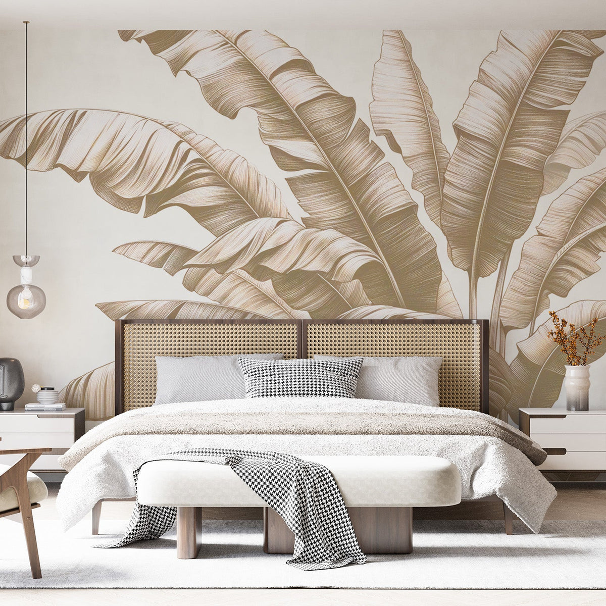 Foliage Mural Wallpaper | Gold and Grey Geometric Leaves main image 1