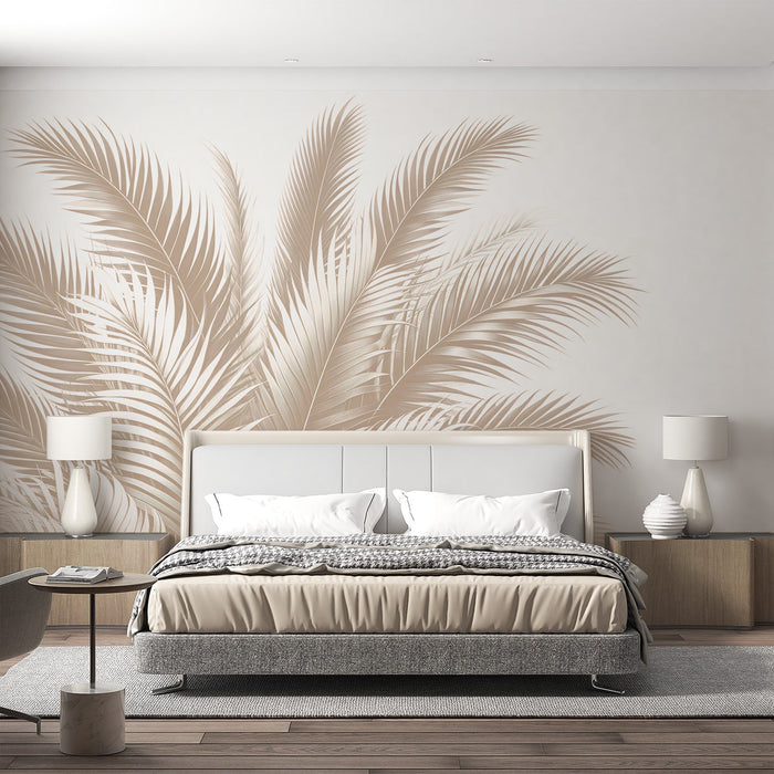 Beige Foliage Mural Wallpaper | Palm Leaf Bouquet