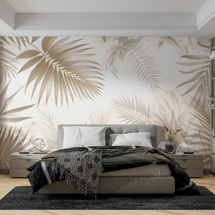 Beige Foliage Mural Wallpaper | Soft-colored Foliage Jungle