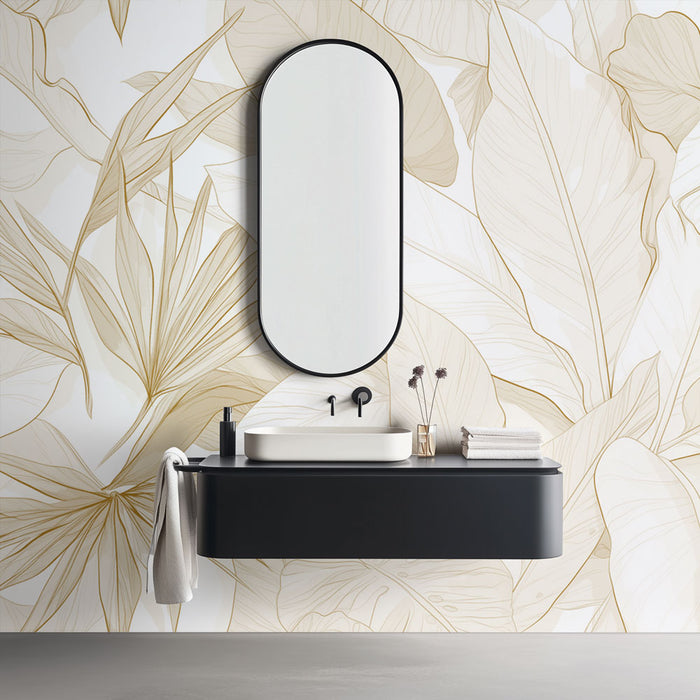 Fototapet banyo | Bej ve bakır yapraklı