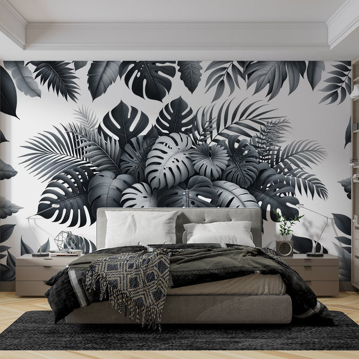 Black and White Foliage Mural Wallpaper | Assorted Foliage Crown