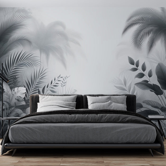Black and White Foliage Mural Wallpaper | Foliage and Tropics with Palms