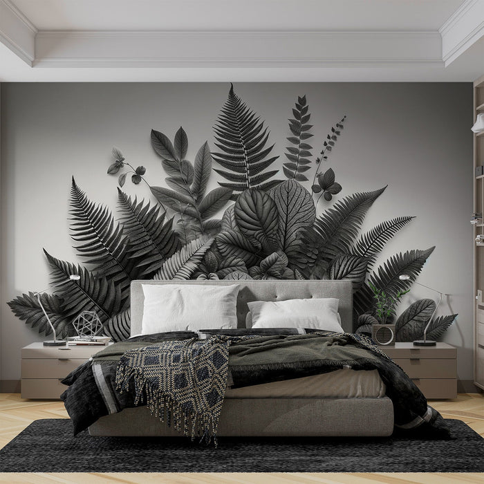 Papel de parede preto e branco Foliage | Foliage realista em arco