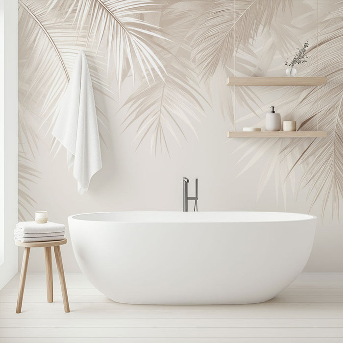 Tapetová tapeta koupelna | Monochromatické sepiové palmové listy