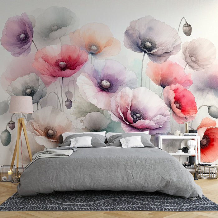 Pastel Floral Mural Wallpaper | Pastel Watercolor Field of Flowers