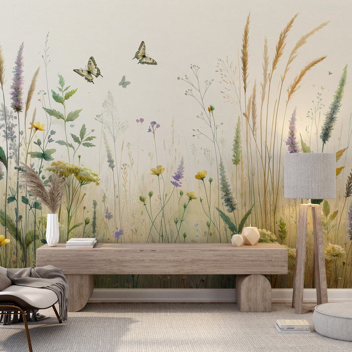 Pastel Floral Mural Wallpaper | Pastellfarbenes Blumenfeld