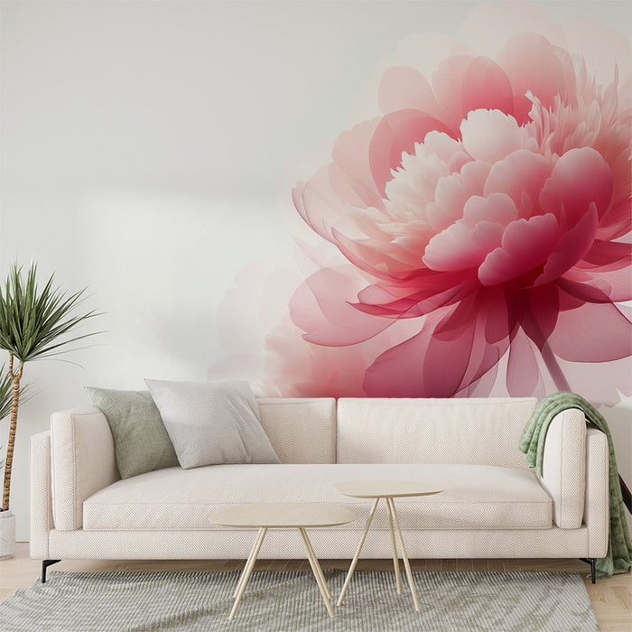 Pink Floral Mural Wallpaper | Pink Camellias on a White Background