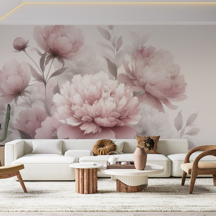 Pink Floral Mural Wallpaper | Pastel Pink Chrysanthemums