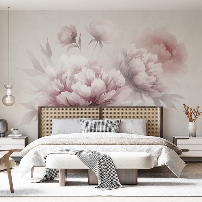 Pink Floral Mural Wallpaper | Pale and Pastel Toned Chrysanthemum
