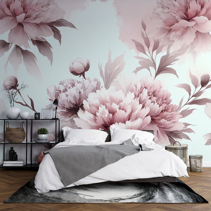 Pink Floral Mural Wallpaper | Pale Pink Chrysanthemum Composition
