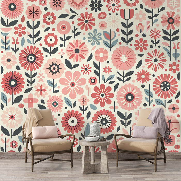 Pink Floral Mural Wallpaper | Retro 90s Style Flowers