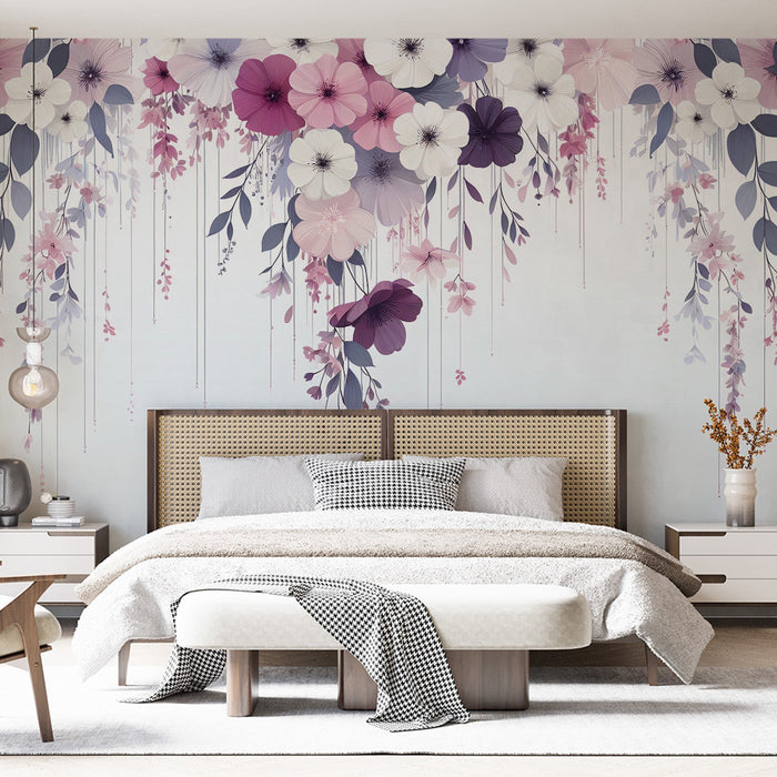 Floral Pink Mural Wallpaper | Floral Drop with Purple, White, and Pink Magnolias