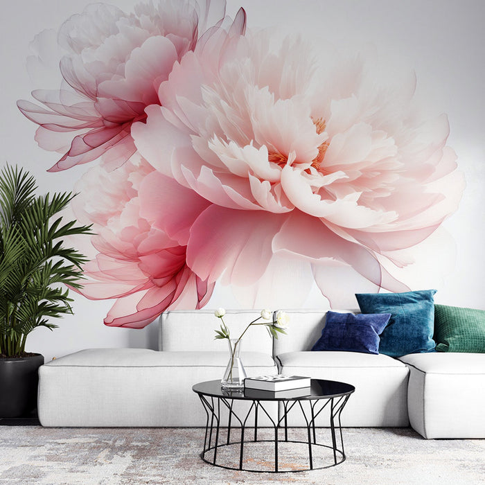 Pink Floral Mural Wallpaper | Trio of White and Pink Chrysanthemums