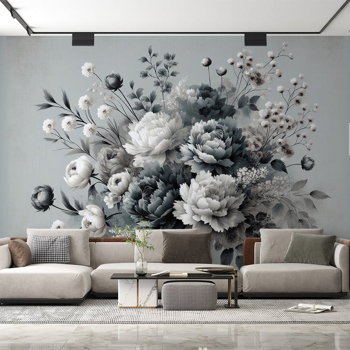 Vintage Floral Mural Wallpaper | In Shades of Gray