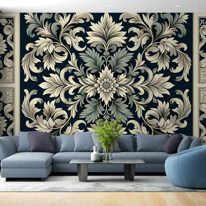 Vintage Floral Mural Wallpaper | Black Background with Pastel Toned Flowers
Vintage-Blumen-Tapete | Schwarzer Hintergrund mit Pastellfarbenen Blumen