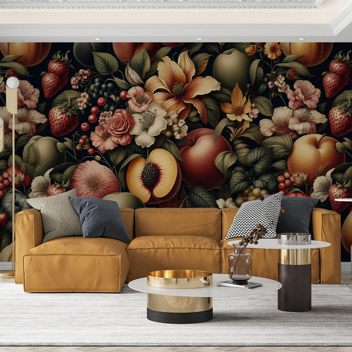 Papel pintado de mural vintage | Frutas y flores vintage