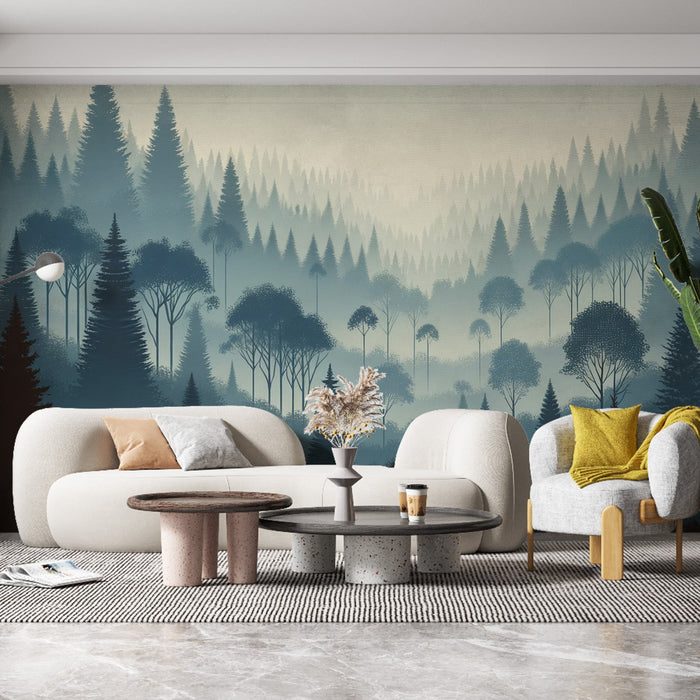 Misty Forest Mural Wallpaper | Deep Silhouettes of Fir Trees