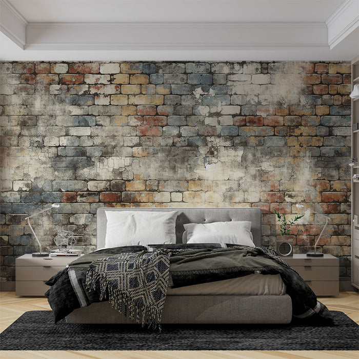 Papel de parede imitação tijolo | Tijolos multicoloridos estilo vintage