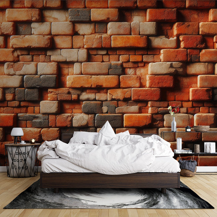 Brick Mural Wallpaper | Imperfect and Misaligned Red Bricks