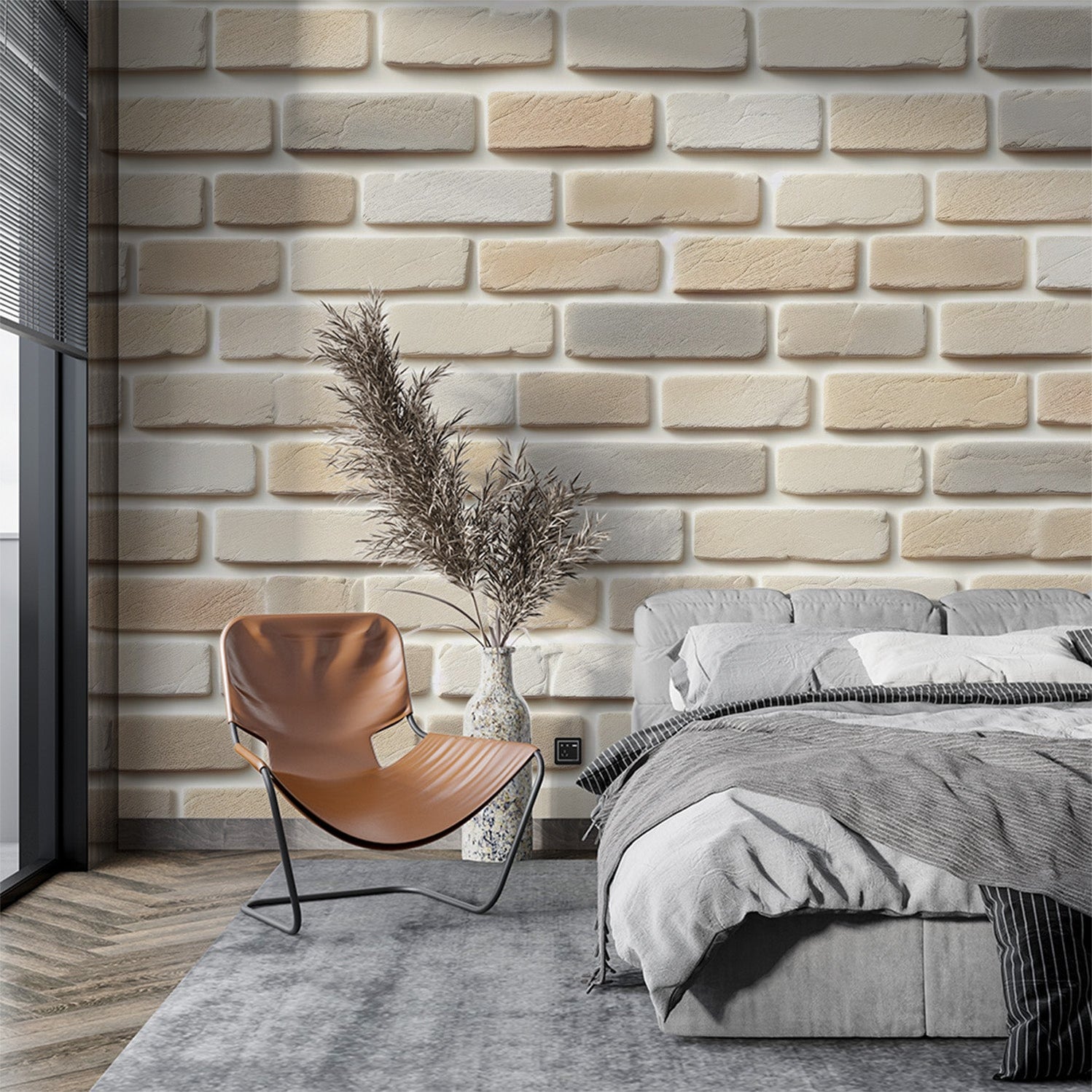 Brick Mural Wallpaper | Rustic White and Terracotta Design main image 0