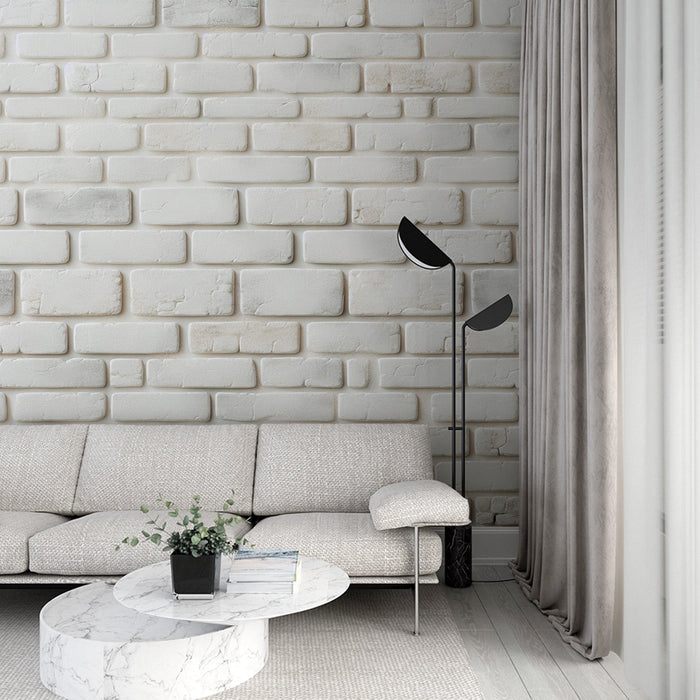 Papel de parede de mural de tijolo | Parede de tijolo branca com argamassa branca
