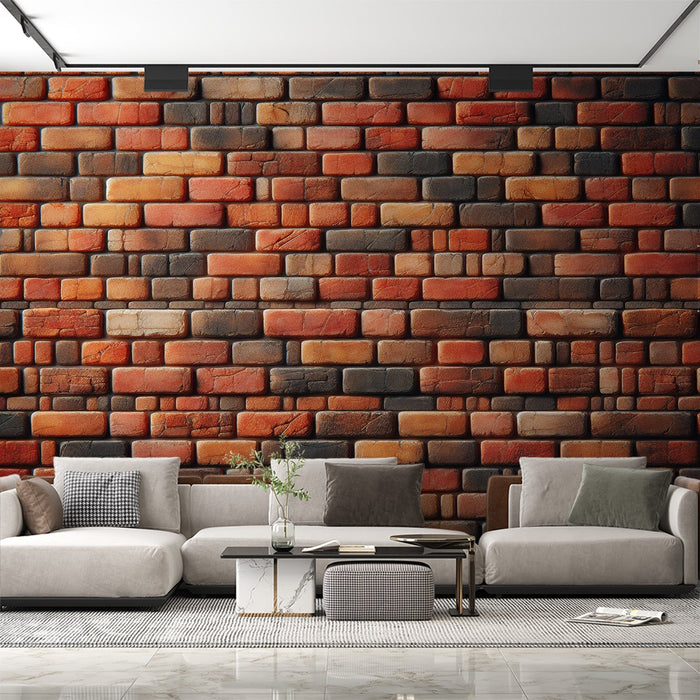 Papel de parede de mural de tijolo | Parede de tijolo imperfeita com tons de vermelho