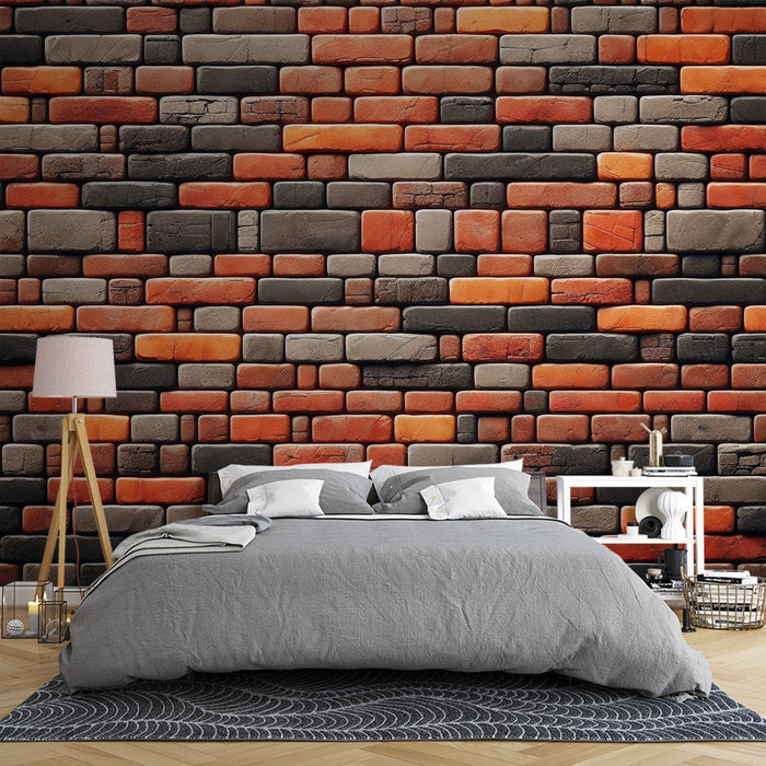 Papel de parede de mural de tijolo | Parede de tijolo preto e vermelho sem emenda