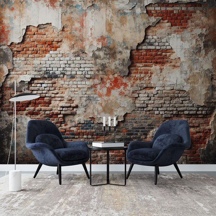 Mural Wallpaper imitation brick | Brick wall with weathered stucco