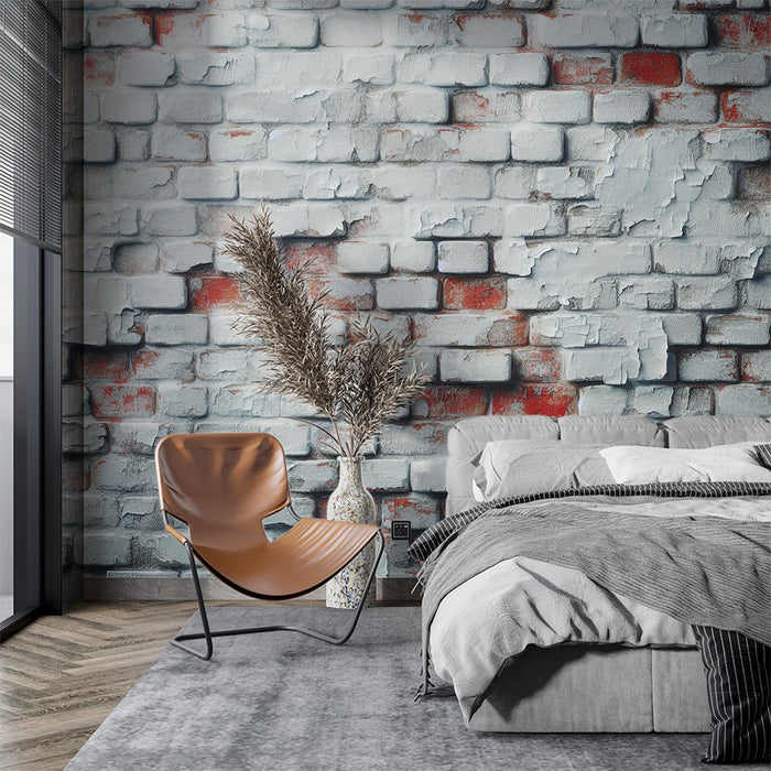 Brick Mural Wallpaper | White Chipped Paint on Red Brick