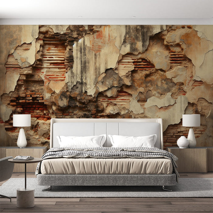 Brick Mural Wallpaper | Wall with Damaged Stucco